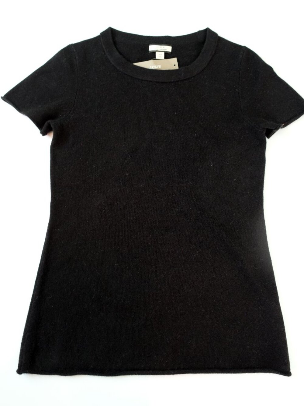 NEW J. CREW 100% Cashmere Short Sleeve Sweater XS Black Crewneck T-shirt